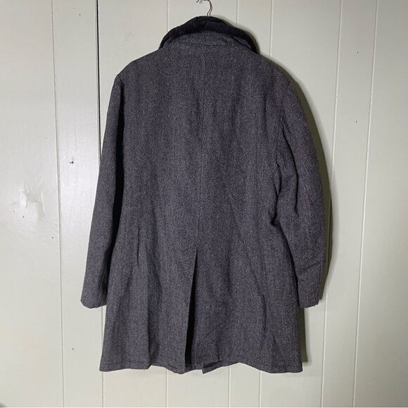 Vintage 60's Gray Herringbone Wool Tweet Coat Faux Fur Lining Collar Men’s 42 - Picture 3 of 8